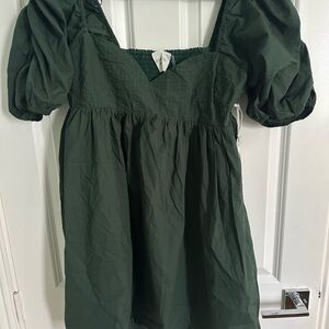 NWT Tuckernuck Hyacinth House puff sleeve forest Green Mini Dress
